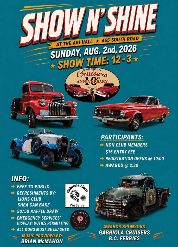 Gabriola Cruisers Show & Shine 2026 poster.